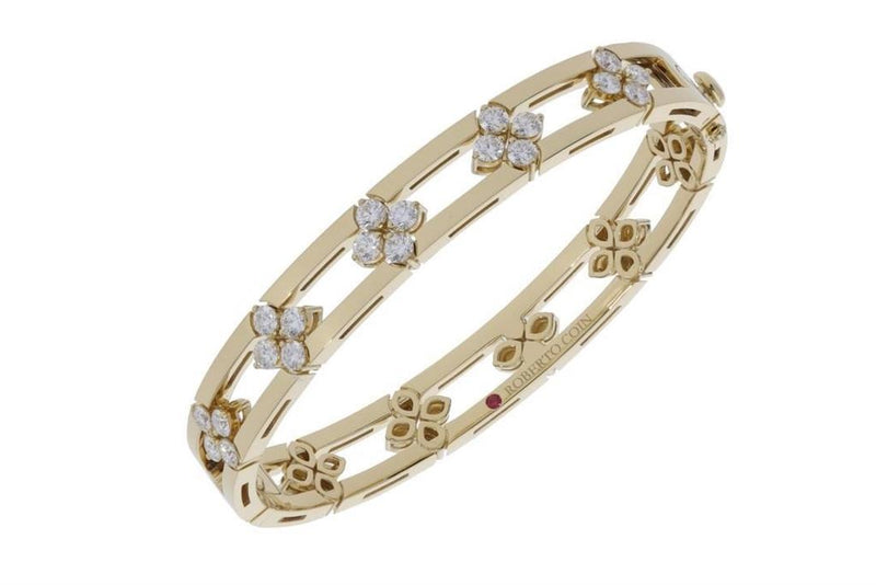 Roberto Coin 18k Yellow Gold Love in Verona Collection Floral Station Diamond Bangle Bracelet