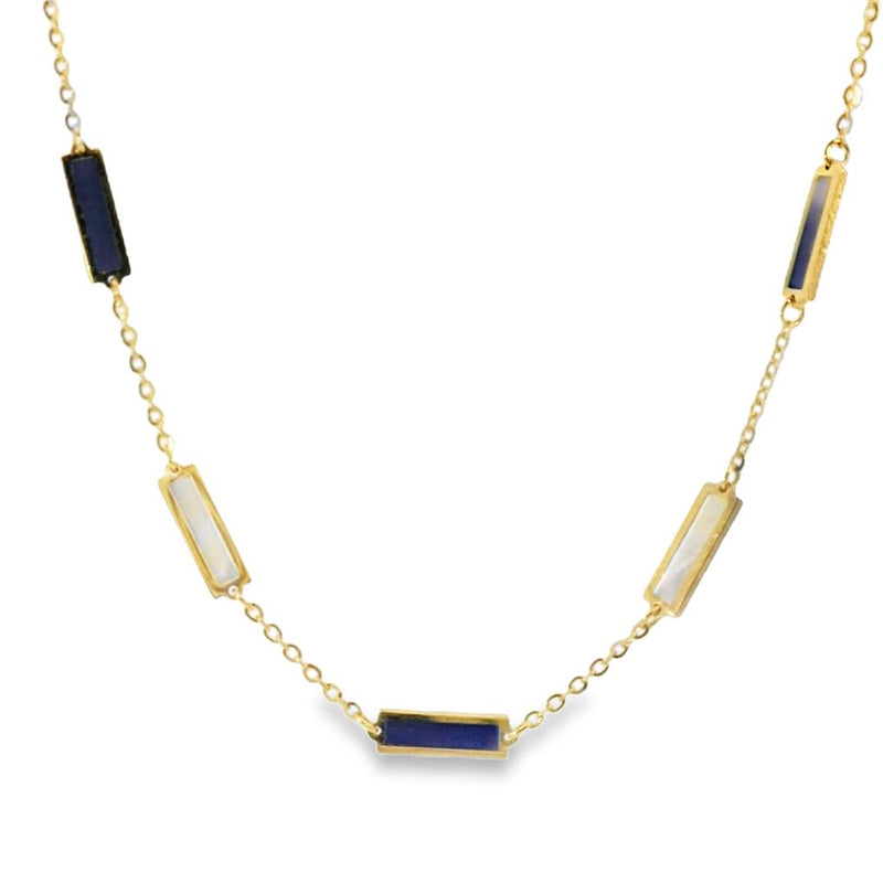 Frederic Sage 14k Yellow Gold Lapis Lazuli and Mother of Pearl Station Necklace