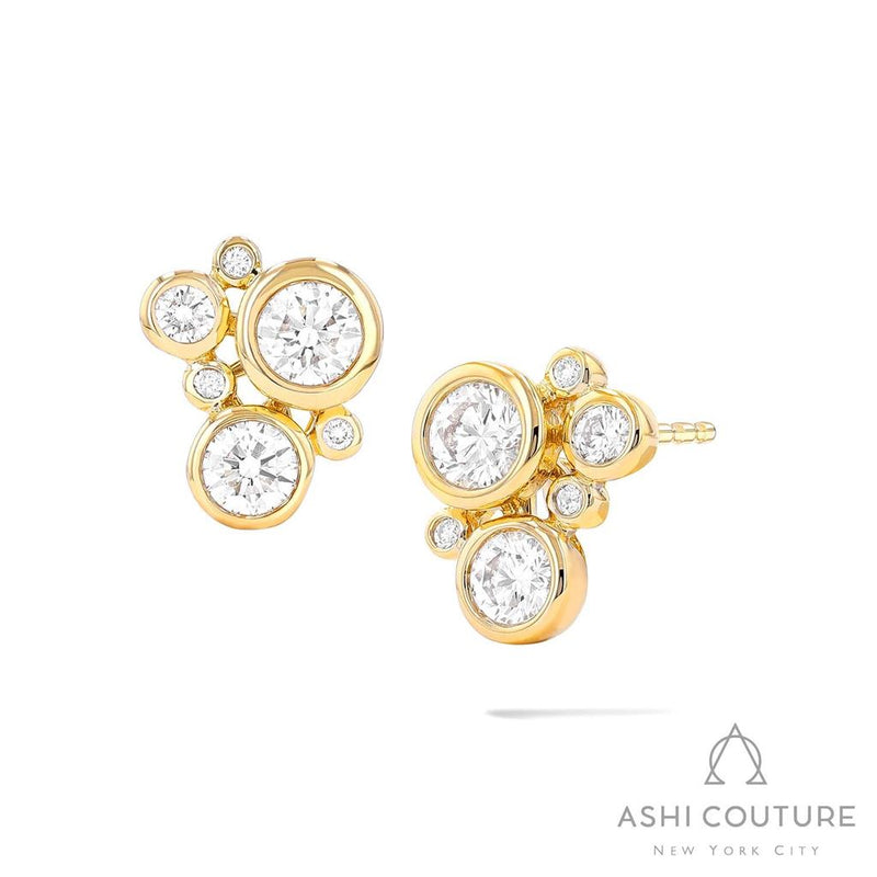 Davis Classics 18k Yellow Gold Duchess Scatter Diamond Stud Earrings