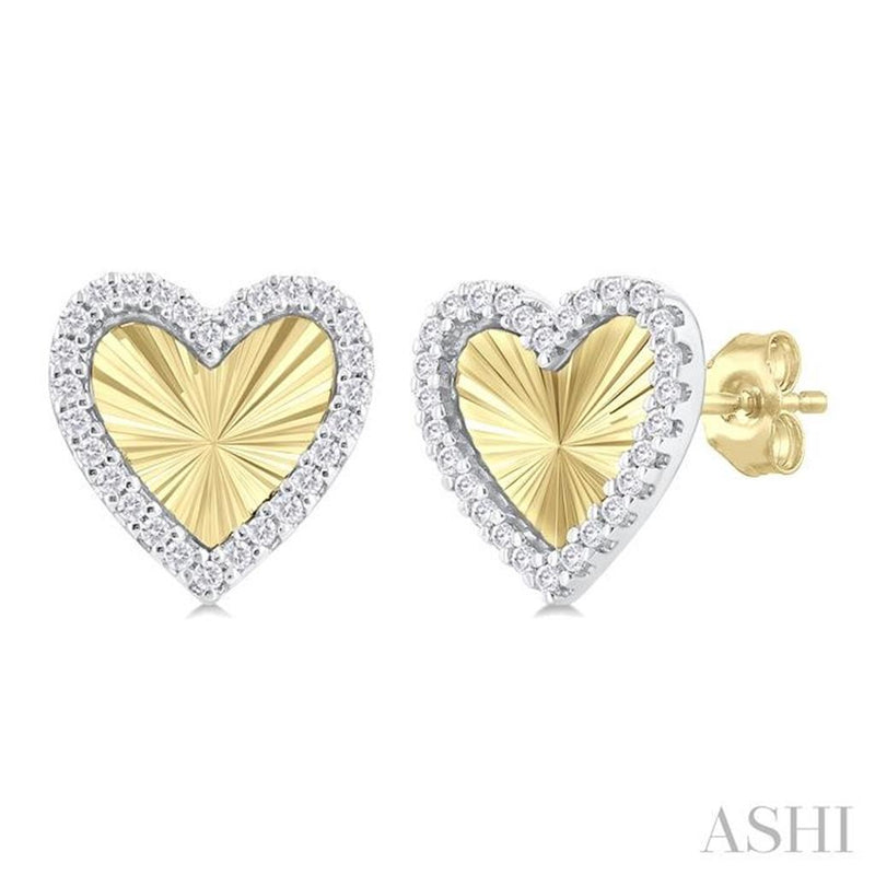 Davis Classics 14k Yellow and White Gold Diamond Halo Fluted Heart Stud Earrings