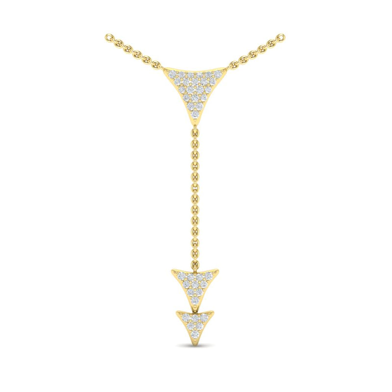 Vlora 14k Yellow Gold Miravel Collection Triple Drop Inverted Triangle Y Design Diamond Pendant Necklace