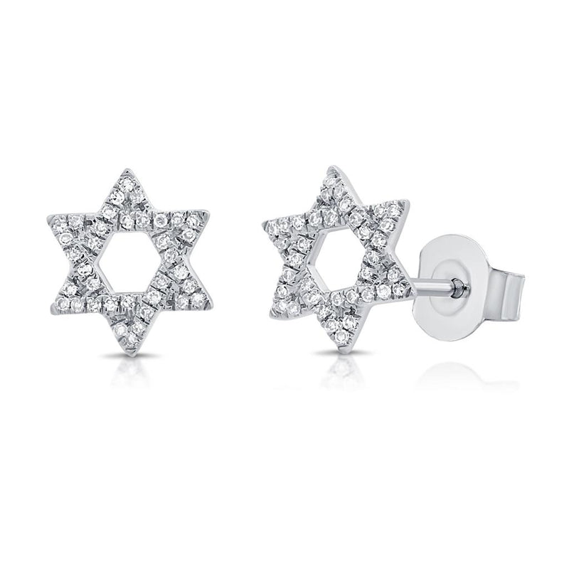 Davis Classics 14k White Gold Star of David Diamond Stud Earrings