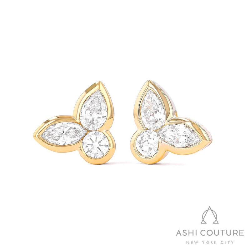 Davis Classics 18k Yellow Gold Couture Duchess Floral Diamond Stud Earrings