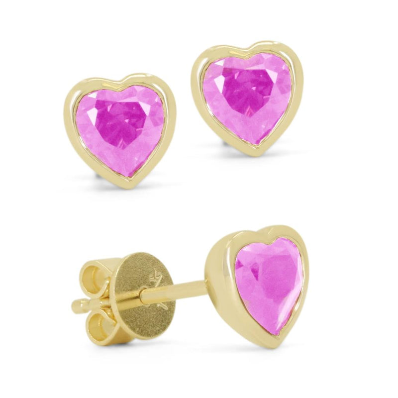 Madison L 14k Yellow Gold Heart-Shaped Lab-Created Pink Sapphire Stud Earrings