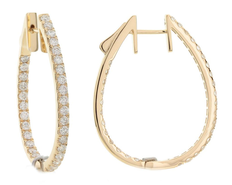 Davis Classics Diamond In & Out Hoop Earrings in 18k Yellow Gold