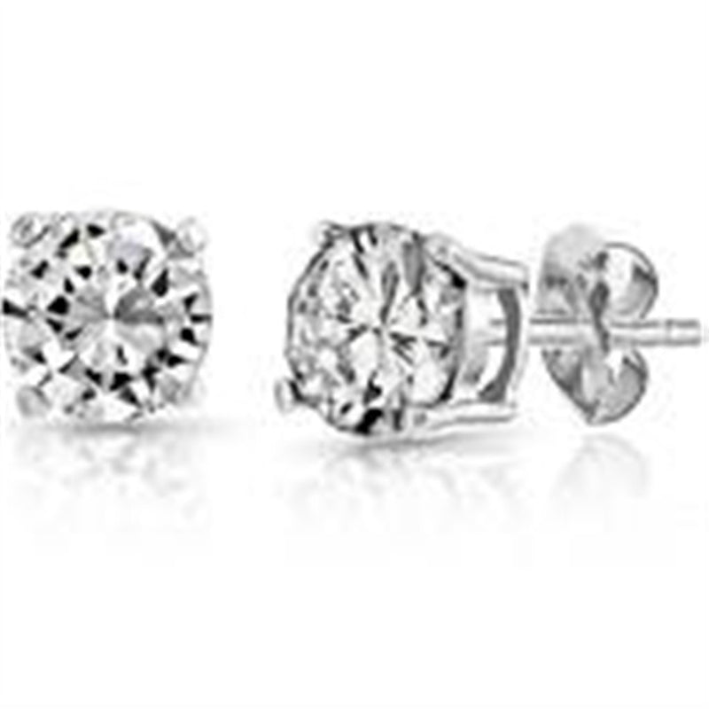 Davis Classics White Topaz Solitaire Earrings in 14k White Gold