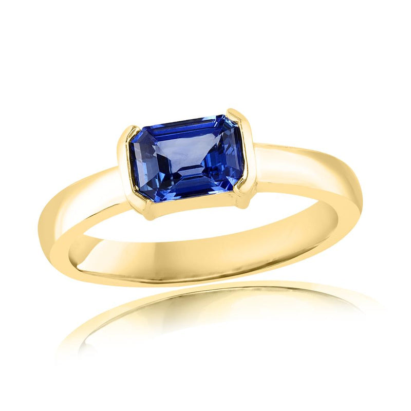 Davis Classics 14k Yellow Gold East/West Station Ceylon Blue Sapphire Stackable Ring