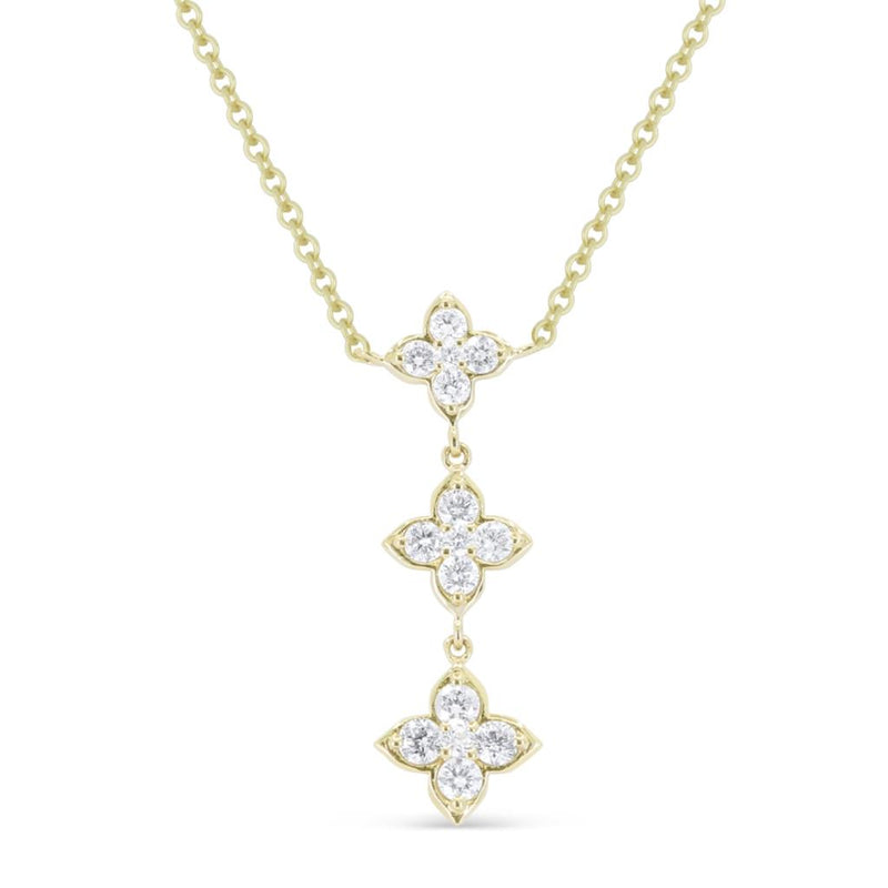 Madison L 14k Yellow Gold Adjustable 16-18” Floral Design Triple Drop Diamond Pendant Necklace