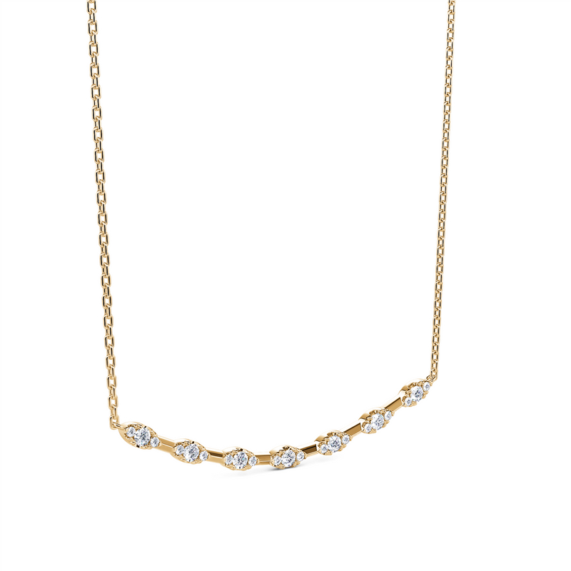 Davis Classics 14k Yellow Gold Adjustable Station Style Curved Bar Diamond Necklace