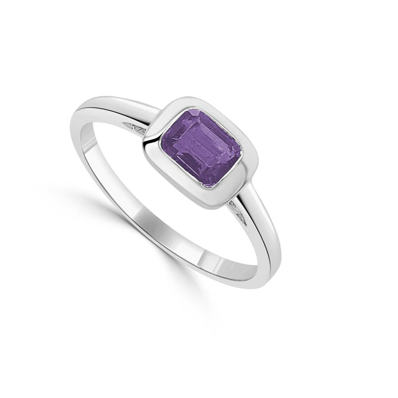 Davis Classics Amethyst Geometric Fashion Ring in 14k White Gold