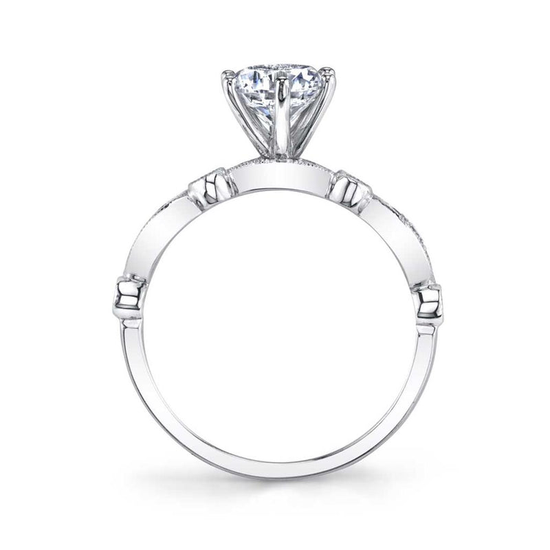 Sylvie 14k White Gold Vintage Design Engagement Ring Setting with Milgrain Detail