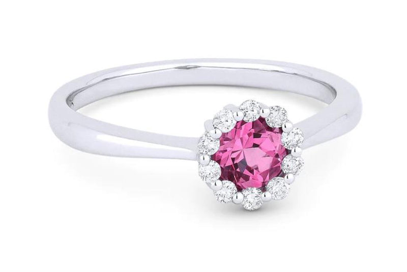 Madison L 14k White Gold Laboratory-Created Pink Sapphire Floral Halo Design Fashion Ring