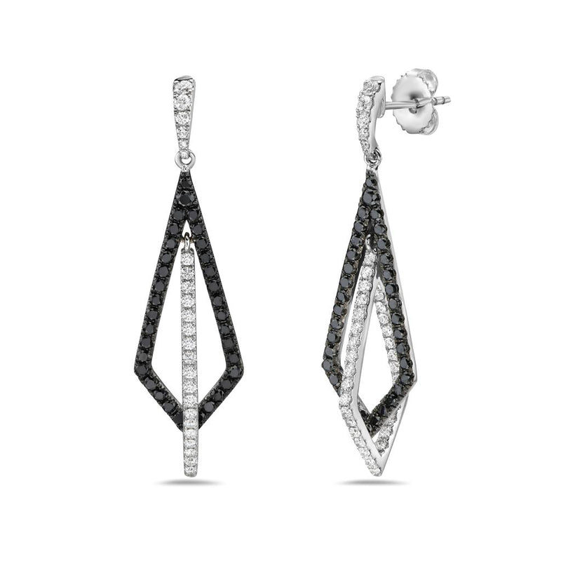 Charles Krypell 18k White Gold Black and White Diamond Geometric Triangle Dangle Earrings