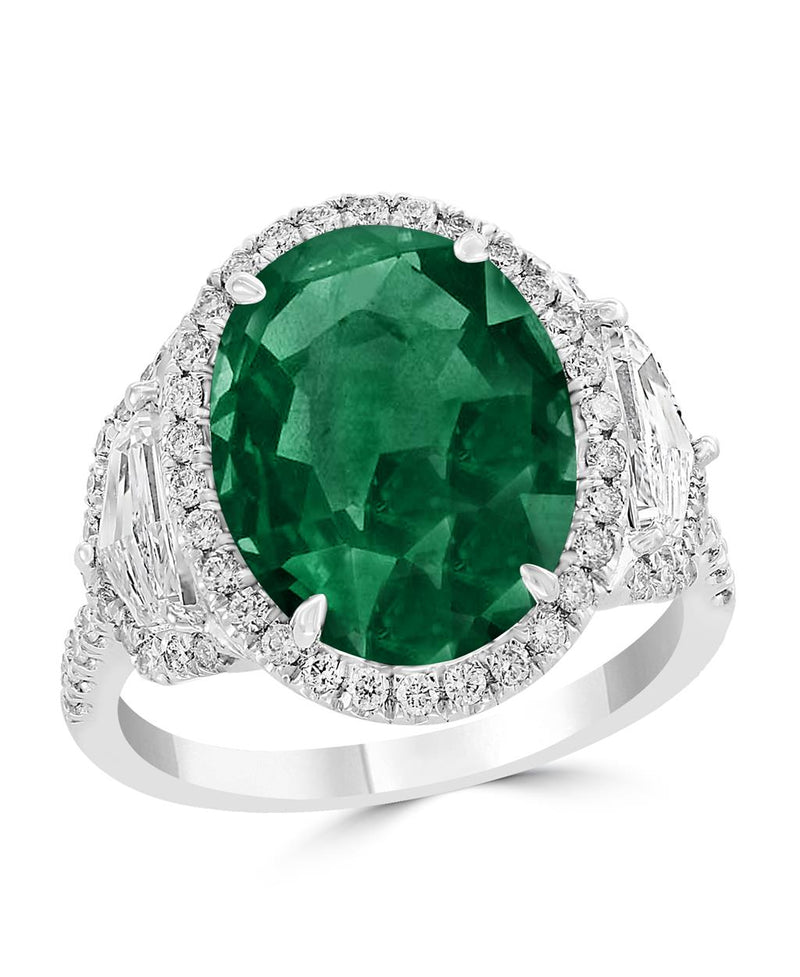 Davis Classics Emerald and Diamonds Halo Fashion Ring in Platinum