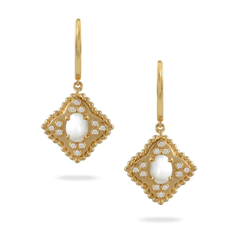 Doves 18k Yellow Gold Byzantine Collection Floral Gemstone Drop Earrings with Bead Detail