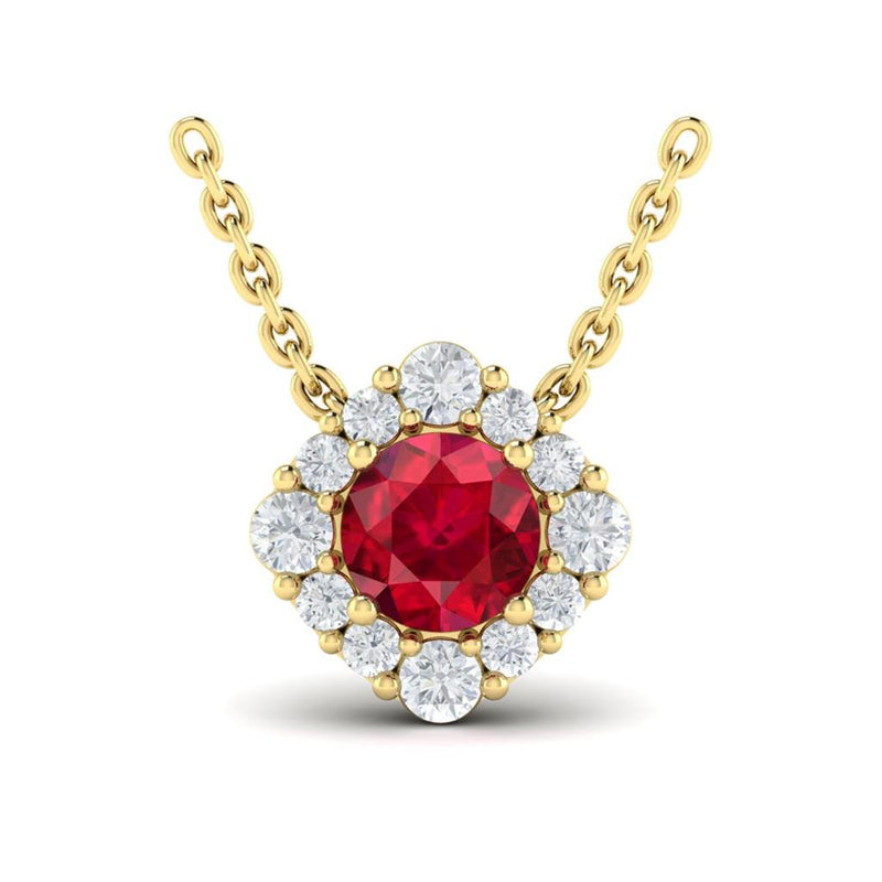 Vlora 14k Yellow Gold Halo Design Mozambique Ruby Pendant Necklace