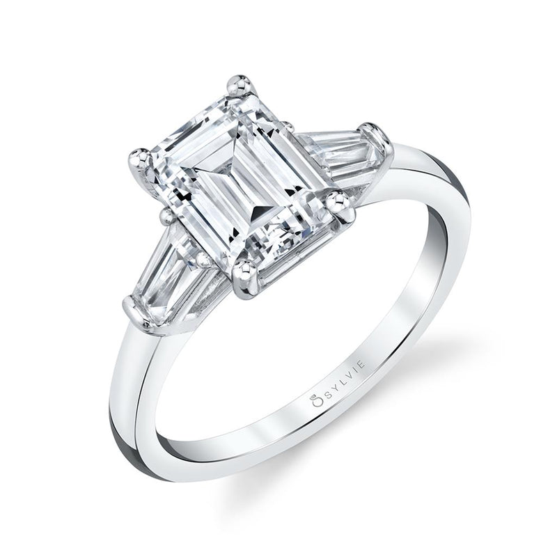 Sylvie Three Stone Diamond Engagement Ring Setting in 14k White Gold