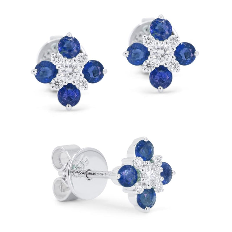 Madison L 14k White Gold Floral Design Gemstone and Diamond Stud Earrings