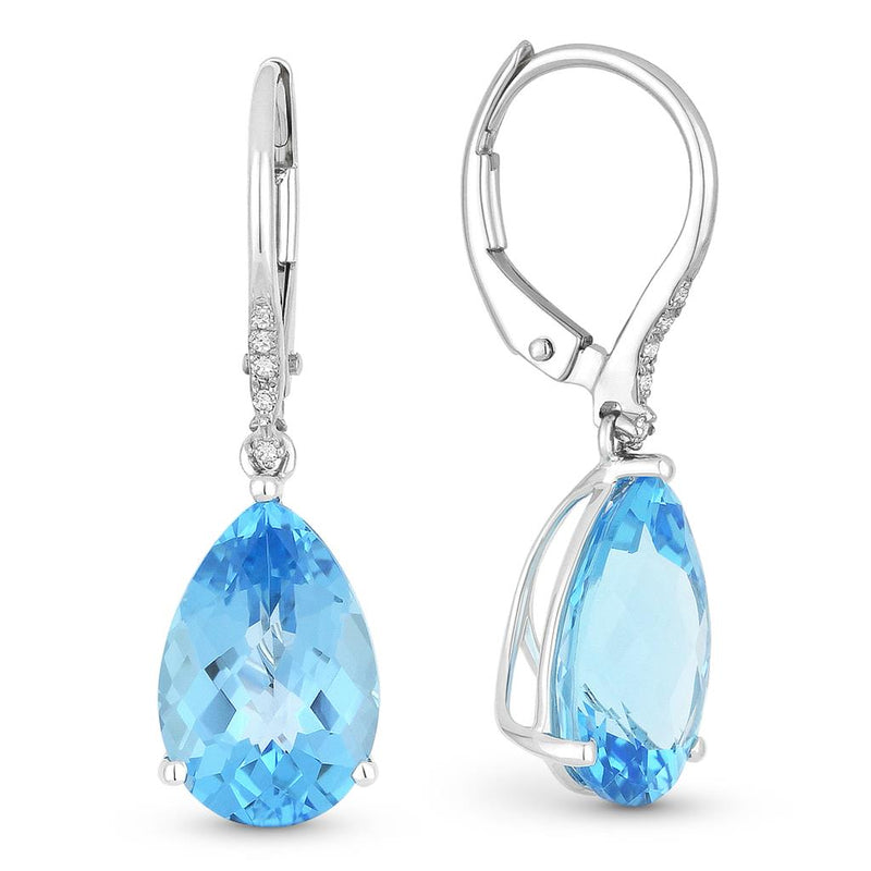 Madison L 14k White Gold Essentials Collection Teardrop Design Blue Topaz Dangle Earrings