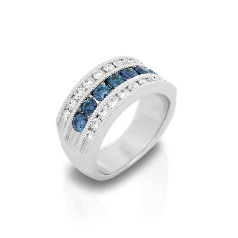 Davis Classics 14k White Gold Vintage-Inspired Sapphire and Diamond Band with Milgrain Detail