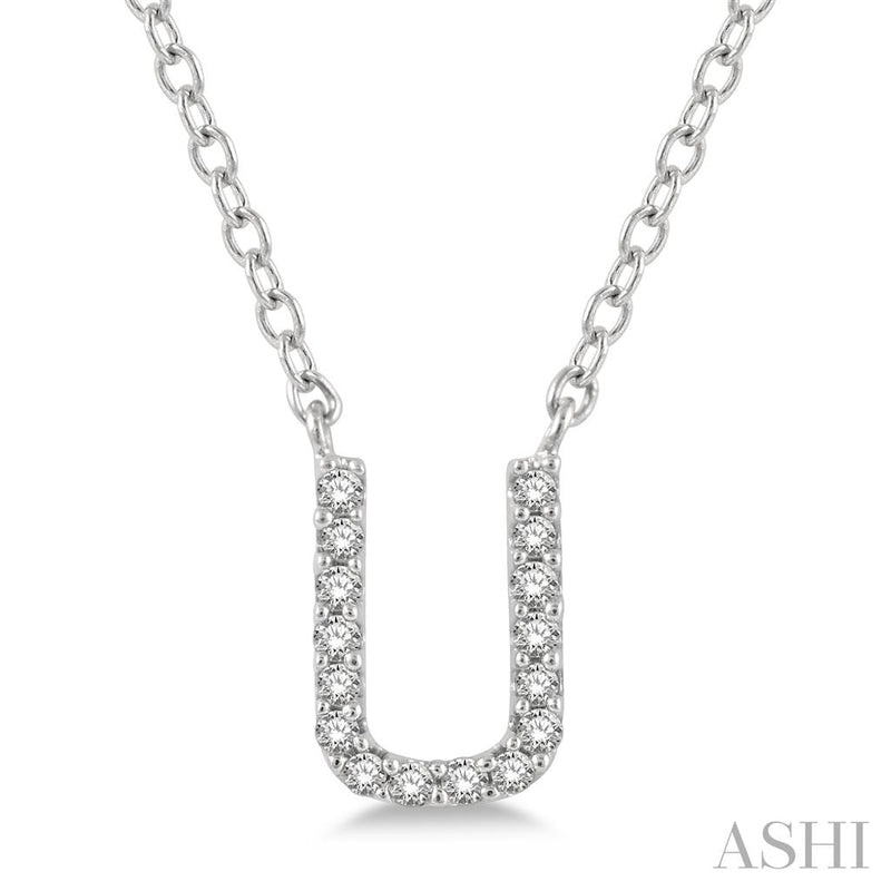 Davis Classics 14k White Gold Diamond Initial "U" Pendant Necklace