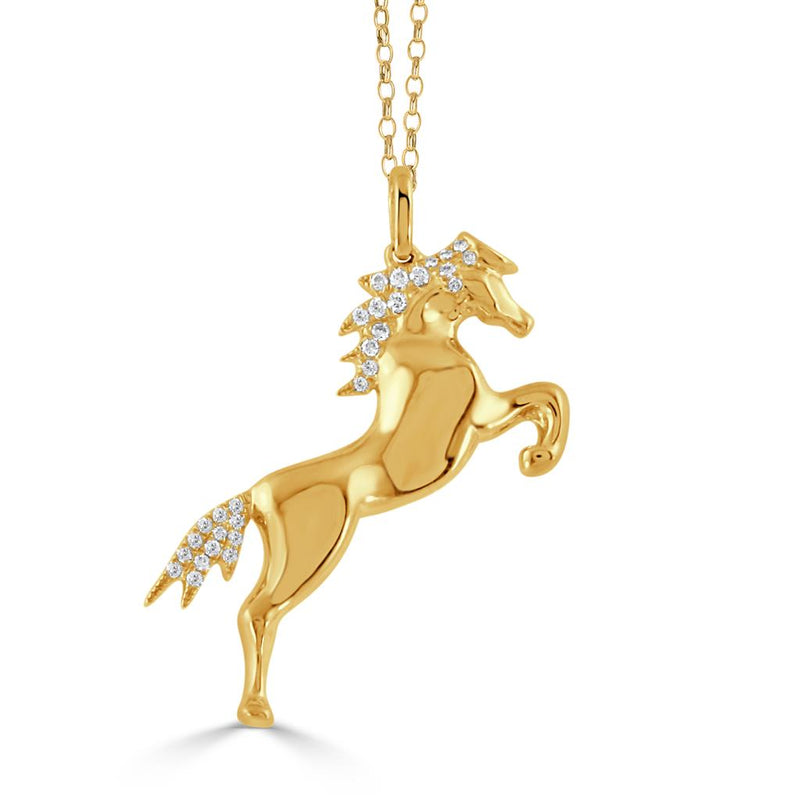 Doves 18k Yellow Gold Equestrian Collection Flying Horse Diamond Pendant