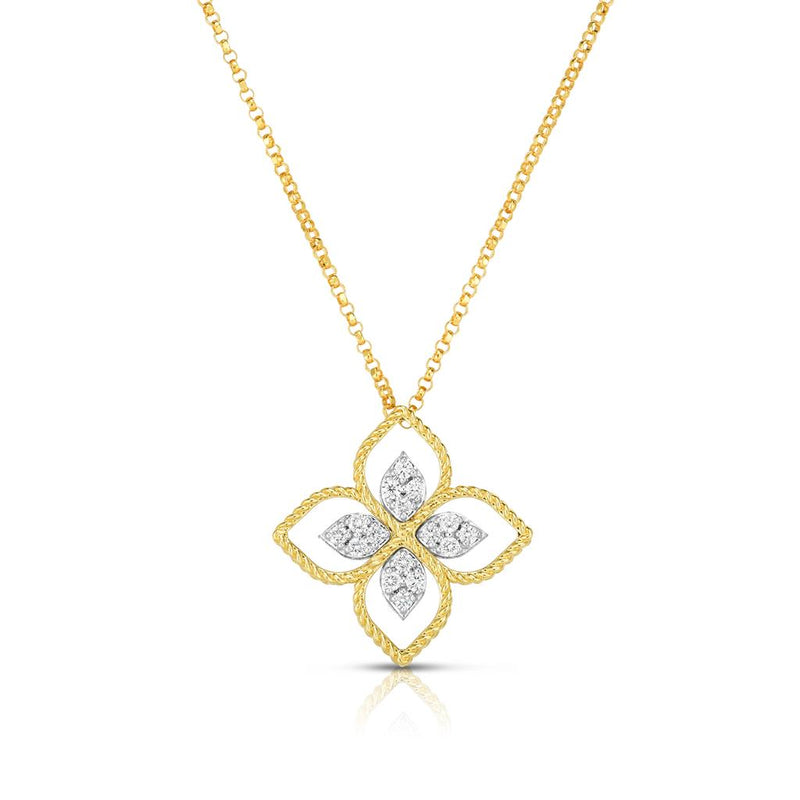 Roberto Coin 18k Yellow Gold Principessa Flower Collection Large Open Flower Diamond Pendant