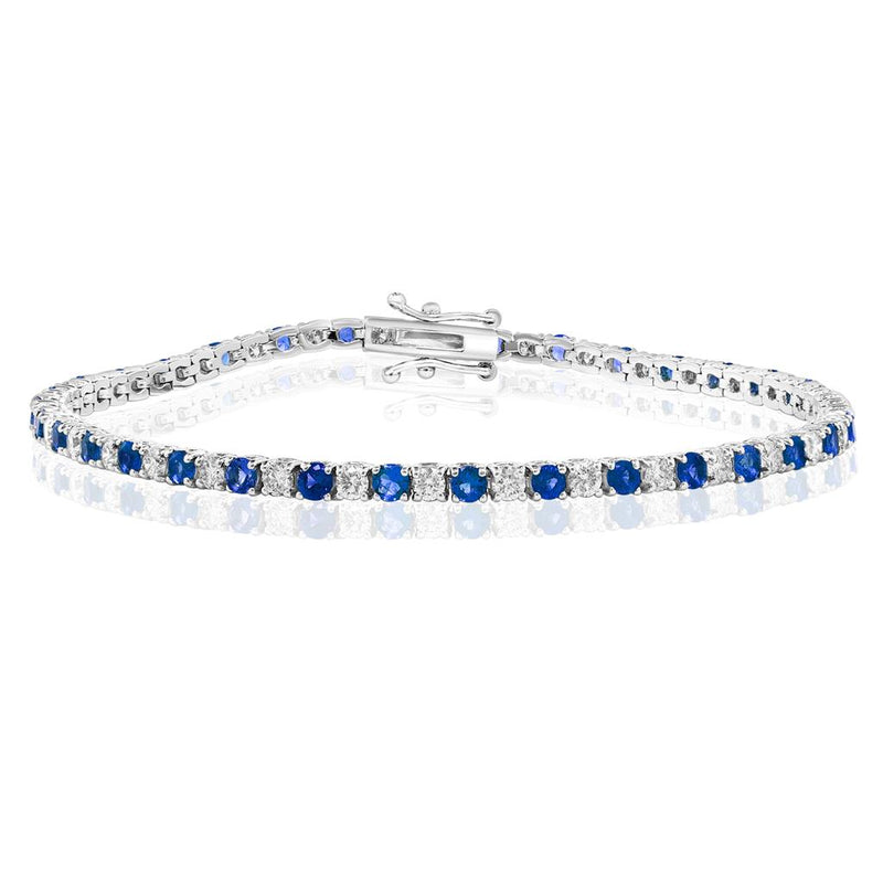 Davis Classics 14k White Gold Ceylon Blue Sapphire and Diamond Tennis Bracelet