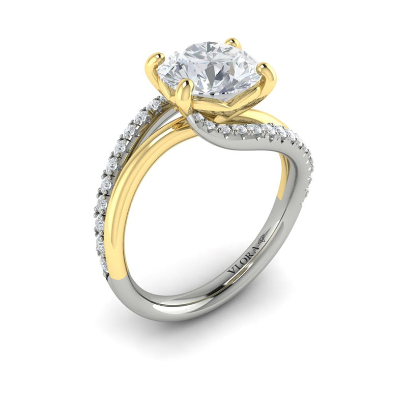 Vlora 14k White and Yellow Gold Classic Collection Bypass Diamond Engagement Ring Setting