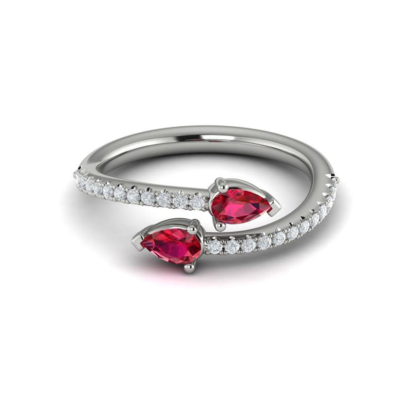 Vlora 14k White Gold Sofia Collection Bypass Design Ruby and Diamond Fashion Ring