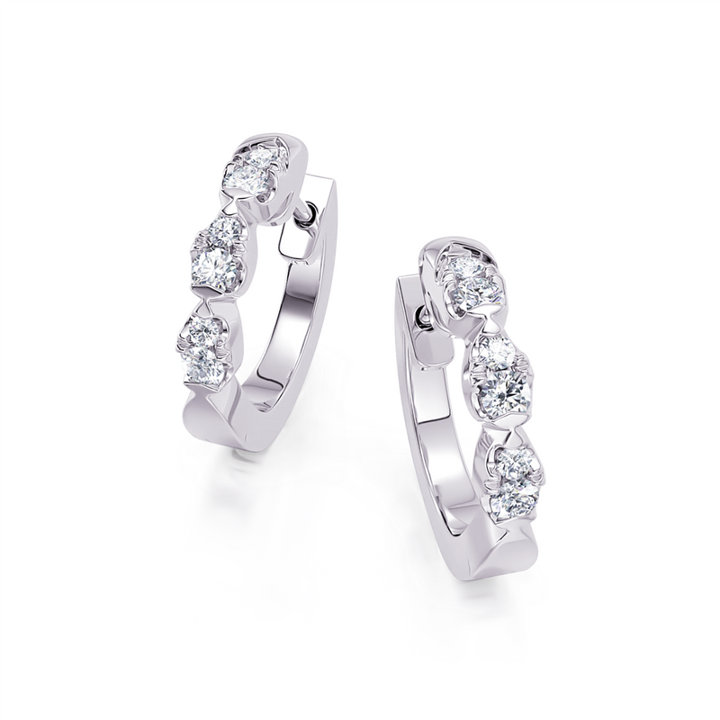 Davis Classics 14k White Gold Huggie Hoop Diamond Earrings