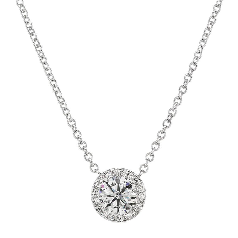 Davis Classics 18k White Gold Halo Diamond Pendant Necklace