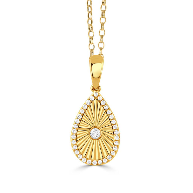 Doves 18k Yellow Gold Helios Collection Teardrop Sunburst Diamond Halo Pendant