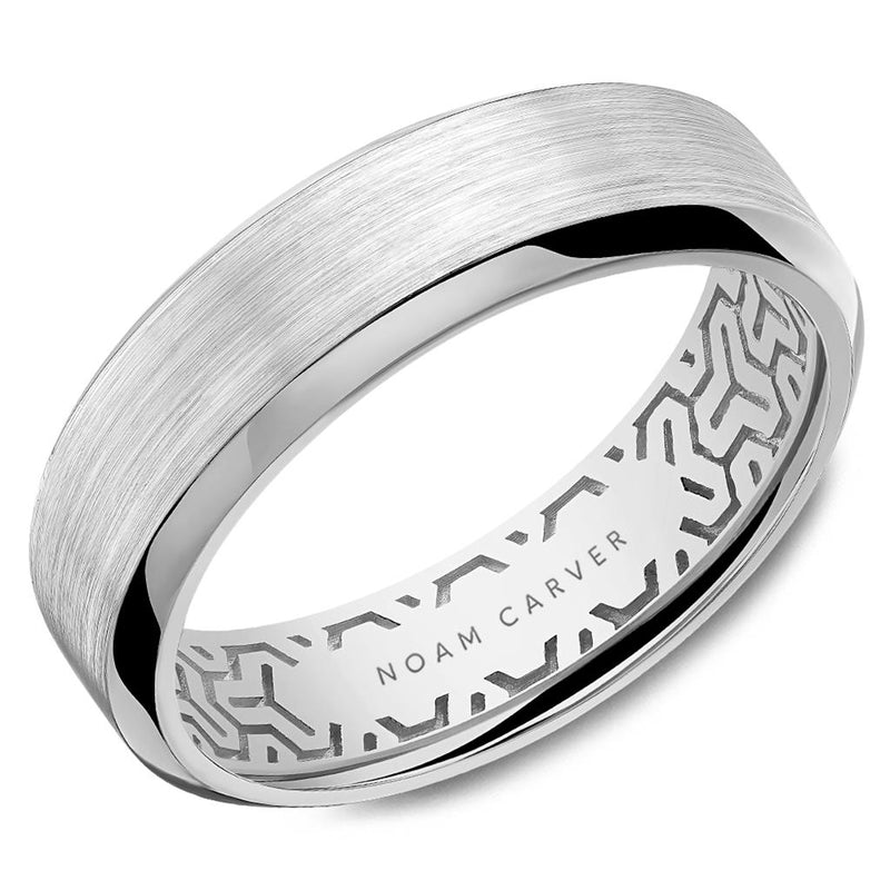 Noam Carver 14k White Gold Comfort Fit Wedding Band with Satin Finish and Egyptian Pattern Interior