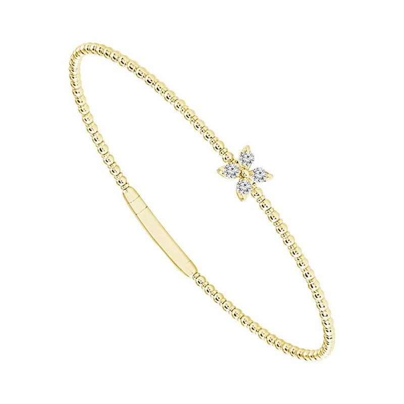 Davis Classics 14k Yellow Gold Flexie Floral Station Diamond Bangle Bracelet