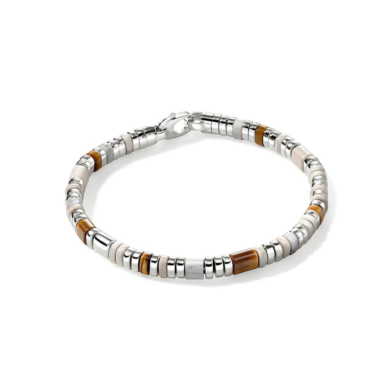 John Hardy Brown Tiger Eye, Howlite, and Sterling Silver Bracelet