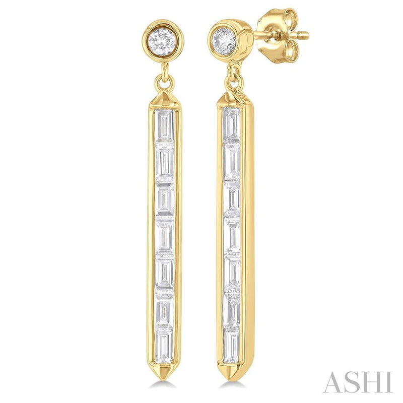 Davis Classics 14k Yellow Gold Diamond Vertical Bar Dangle Earrings