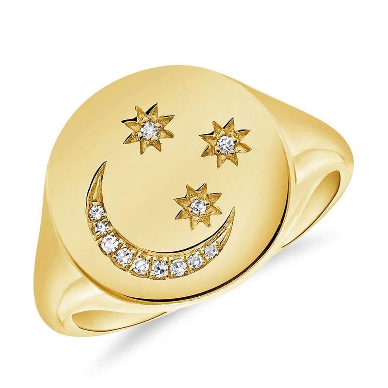 Davis Classics 14k Yellow Gold Celestial Design Diamond Signet Ring