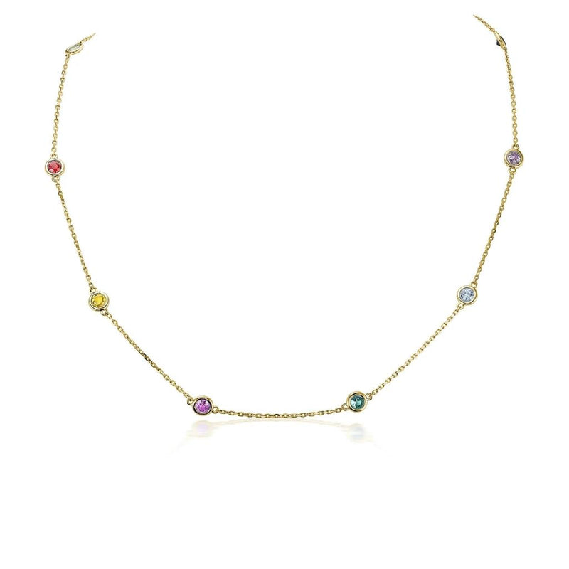 Davis Classics 18k Yellow Gold Rainbow Diamond by the Yard Gemstone Station Necklace