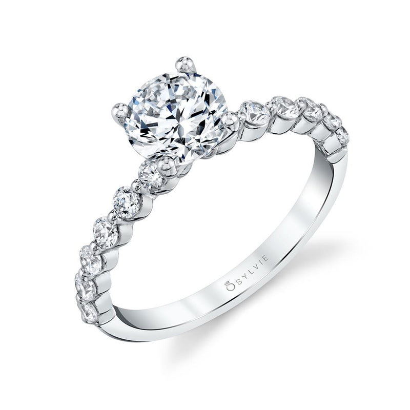 Sylvie Vintage Diamond Engagement Ring Setting in 14k White Gold