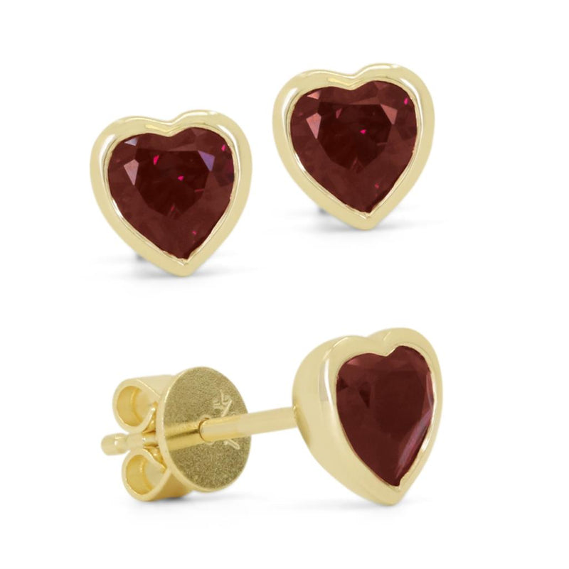 Madison L 14k Yellow Gold Heart-Shaped Garnet Stud Earrings