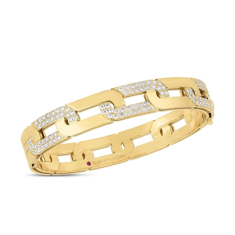 Roberto Coin 18k Yellow Gold Navarra Collection Link Design Diamond Bangle Bracelet