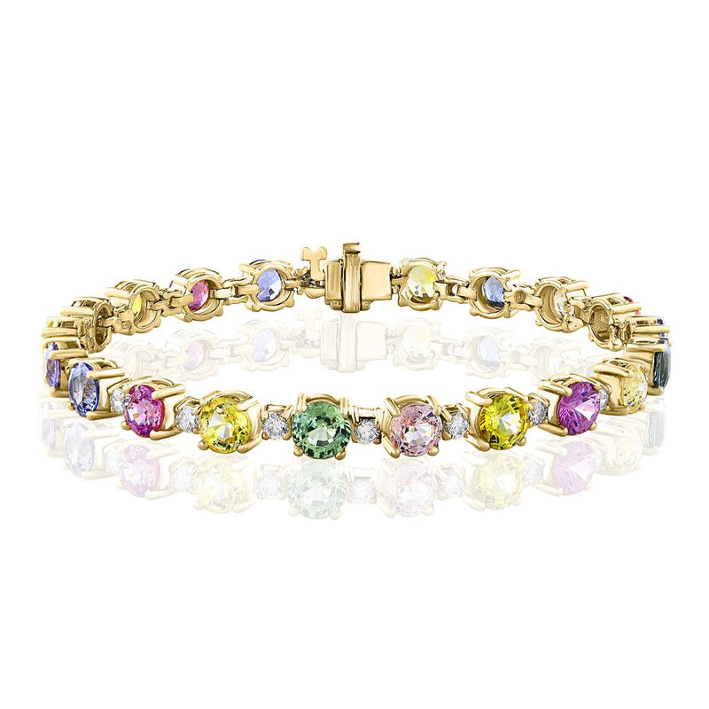 Davis Classics 14k Yellow Gold Multi-Colored Sapphire and Diamond Tennis Bracelet