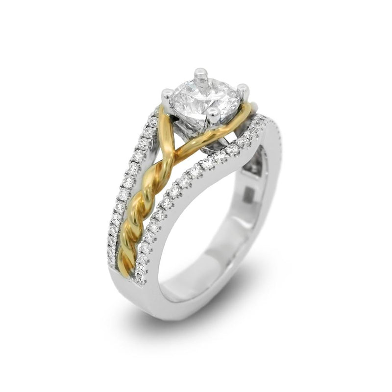 Frederic Sage 14k White and Yellow Gold Diamond Split Shank Semi-Mount with Roping Detail