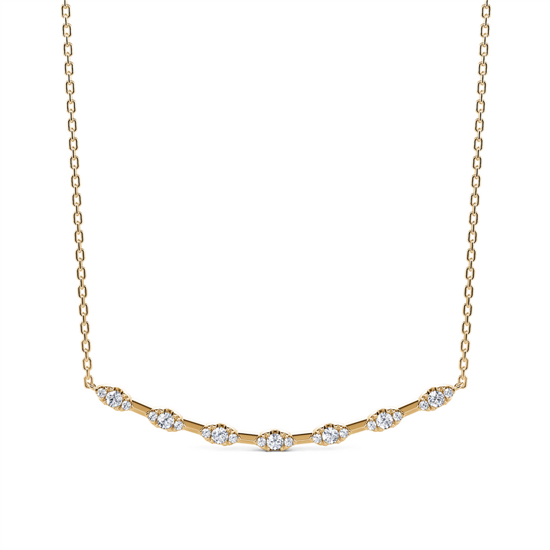 Davis Classics 14k Yellow Gold Adjustable Station Style Curved Bar Diamond Necklace