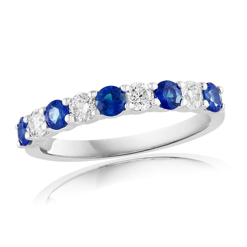 Davis Classics 14k White Gold Blue Sapphire and Diamond Fashion Band