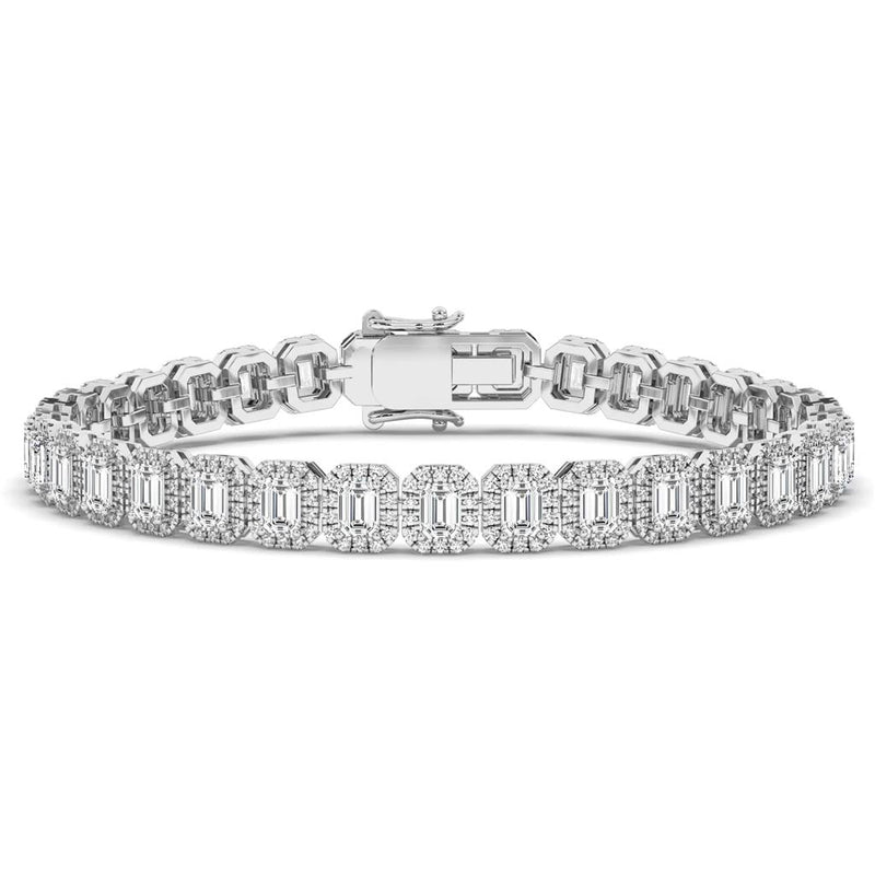 Davis Classics 18k White Gold Halo Emerald-Cut Diamond Tennis Bracelet