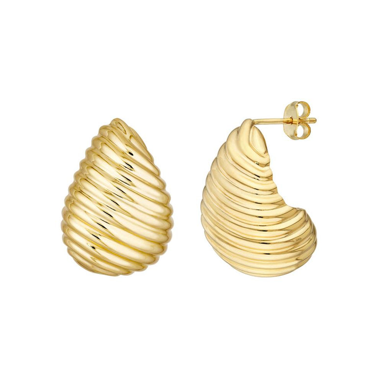 Davis Classics 14k Yellow Gold Teardrop Swirl J-Hoop Earrings