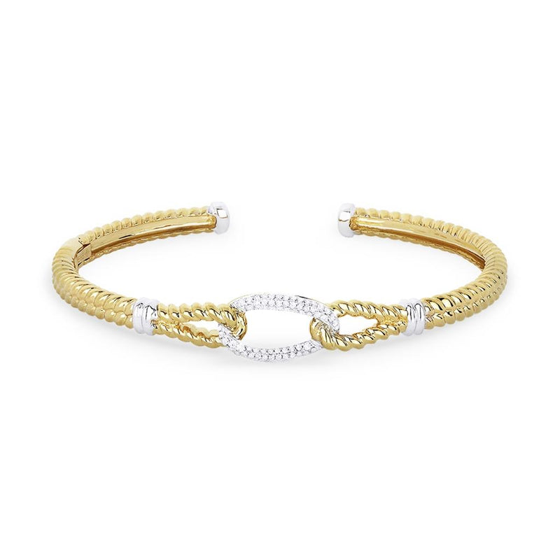 Madison L 14k Yellow Gold Rope Design Loop Station Diamond Kick Cuff Bracelet