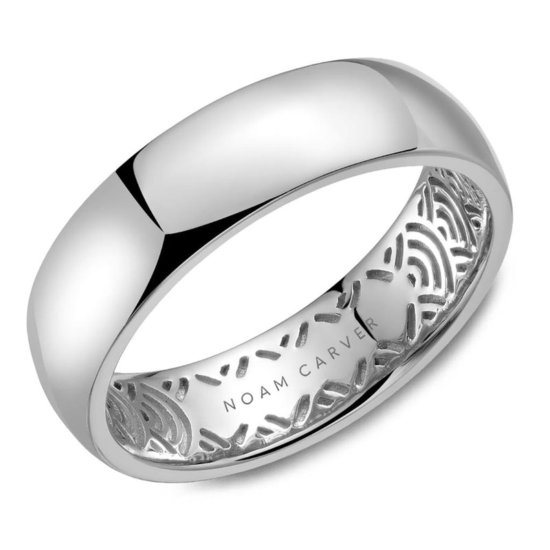 Noam Carver 14k White Gold 6.5mm Comfort Fit Wedding Band with Sandblast Grooved Interior